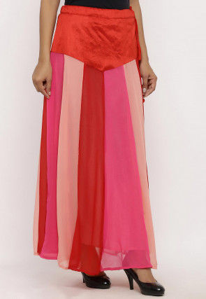 Plain Georgette Panelled Skirt in Multicolor
