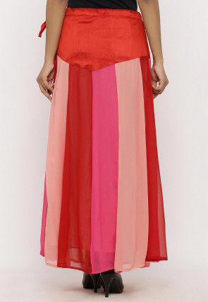 Plain Georgette Panelled Skirt in Multicolor