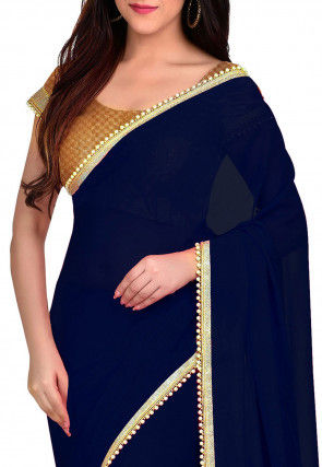Plain Georgette Saree in Navy Blue