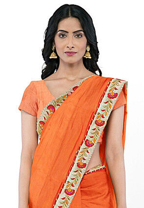 Plain Georgette Saree in Orange
