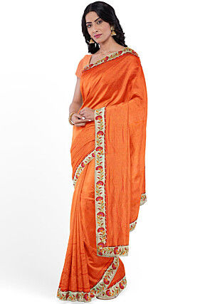 Plain Georgette Saree in Orange