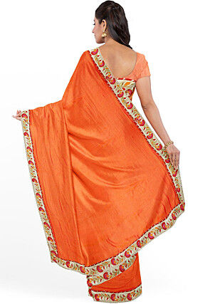 Plain Georgette Saree in Orange