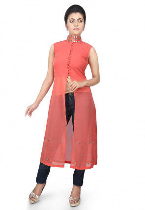 Plain Georgette Tunic in Coral Pink