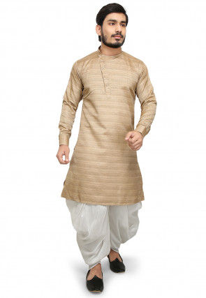 Plain Ghicha Silk Kurta in Beige
