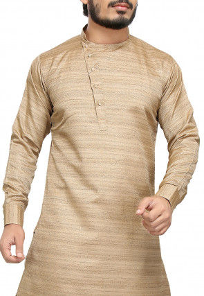 Plain Ghicha Silk Kurta in Beige