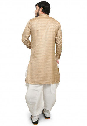 Plain Ghicha Silk Kurta in Beige
