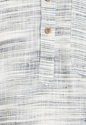 Plain Handloom South Cotton Slub Kurta in Grey and Off White