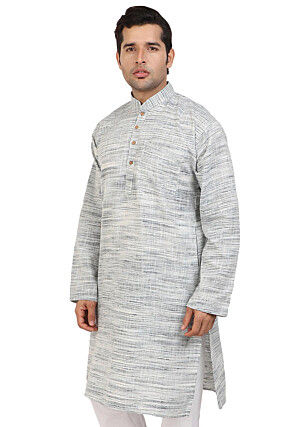 Plain Handloom South Cotton Slub Kurta in Grey and Off White