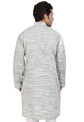 Plain Handloom South Cotton Slub Kurta in Grey and Off White