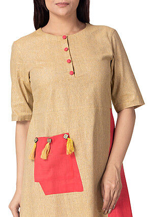 Plain Linen Cotton A Line Suit in Light Beige