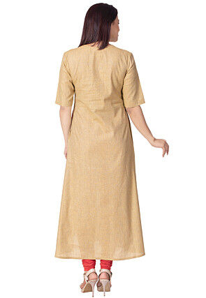 Plain Linen Cotton A Line Suit in Light Beige