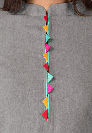 Plain Linen Cotton Straight Kurta in Grey