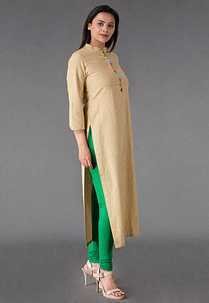 Plain Linen Cotton Straight Suit in Beige