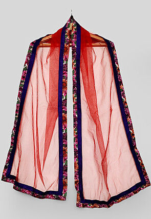 Plain Net Dupatta in Red