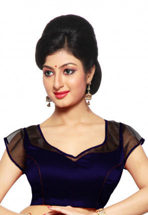 Plain Organza and Satin Blouse in Navy Blue and Black