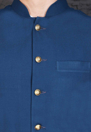 Plain Polyester Nehru Jacket in Dark Blue