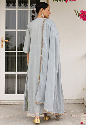 Plain Pure Cotton A Line Suit in Grey