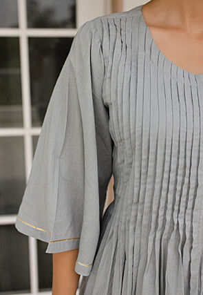 Plain Pure Cotton A Line Suit in Grey