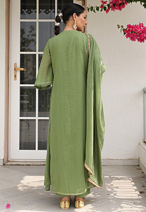 Plain Pure Cotton A Line Suit in Light Green