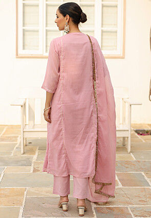 Plain Pure Cotton A Line Suit in Pink