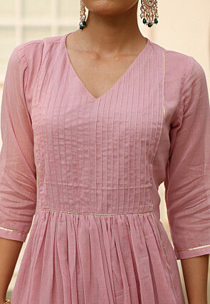 Plain Pure Cotton A Line Suit in Pink