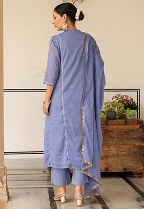 Plain Pure Cotton A Line Suit in Purple