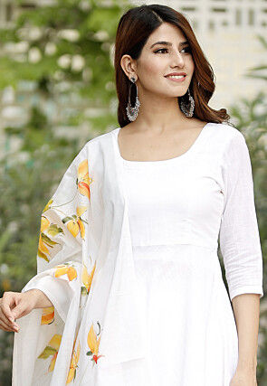 Plain Pure Cotton A Line Suit in White