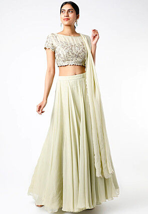 Plain Pure Georgette Lehenga with Embroidered Choli in White
