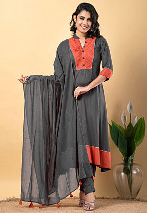 Plain Pure Rayon A Line Suit in Grey