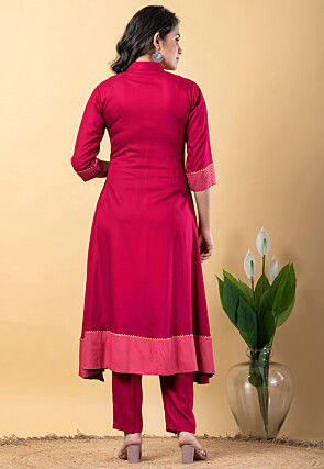 Plain Pure Rayon A Line Suit in Magenta