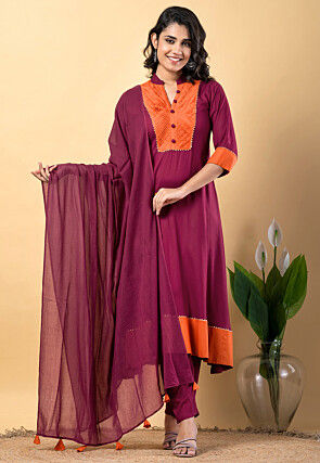 Plain Pure Rayon A Line Suit in Violet
