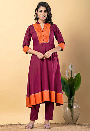 Plain Pure Rayon A Line Suit in Violet