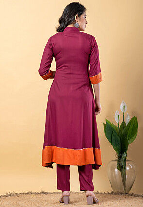 Plain Pure Rayon A Line Suit in Violet