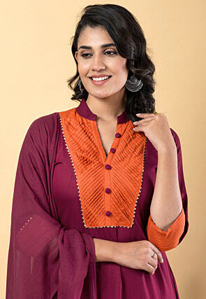 Plain Pure Rayon A Line Suit in Violet