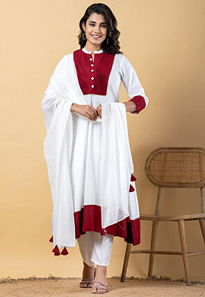 Plain Pure Rayon A Line Suit in White