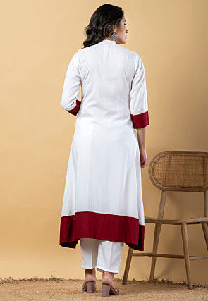 Plain Pure Rayon A Line Suit in White