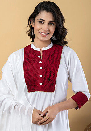 Plain Pure Rayon A Line Suit in White