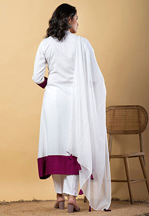 Plain Pure Rayon A Line Suit in White