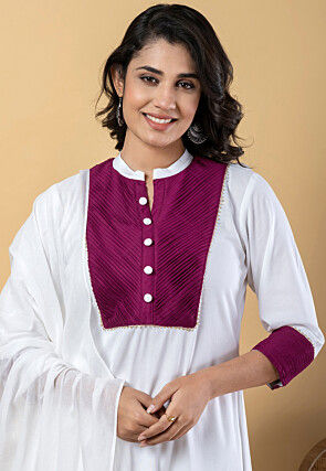 Plain Pure Rayon A Line Suit in White