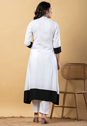 Plain Pure Rayon A Line Suit in White