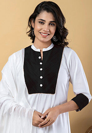 Plain Pure Rayon A Line Suit in White