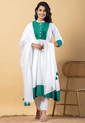 Plain Pure Rayon A Line Suit in White