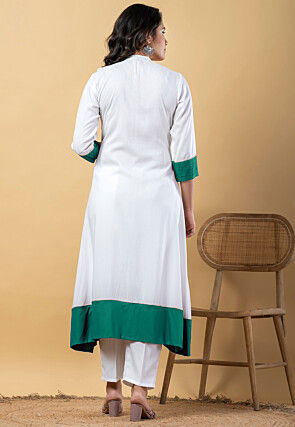 Plain Pure Rayon A Line Suit in White