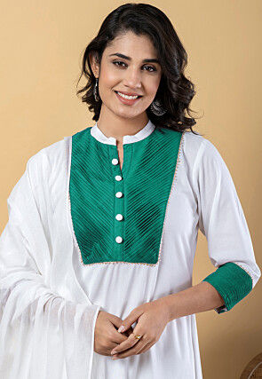 Plain Pure Rayon A Line Suit in White