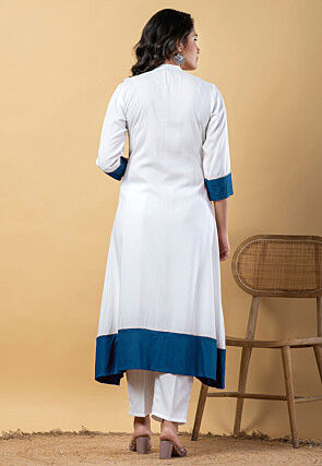 Plain Pure Rayon A Line Suit in White