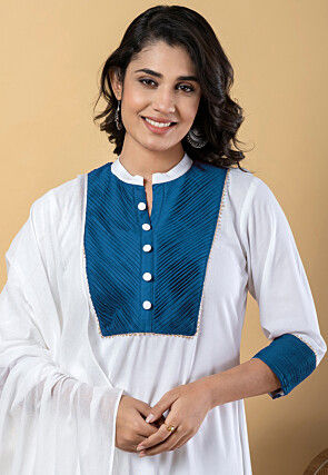 Plain Pure Rayon A Line Suit in White