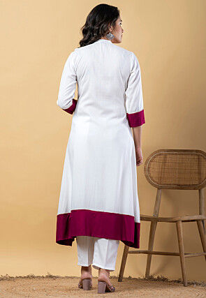 Plain Pure Rayon A Line Suit in White