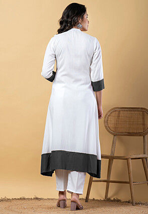 Plain Pure Rayon A Line Suit in White