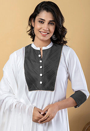 Plain Pure Rayon A Line Suit in White