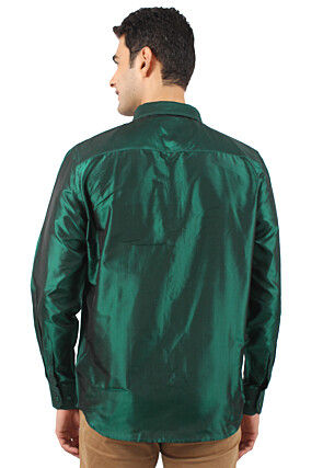Plain Pure Silk Shirt in Dark Green